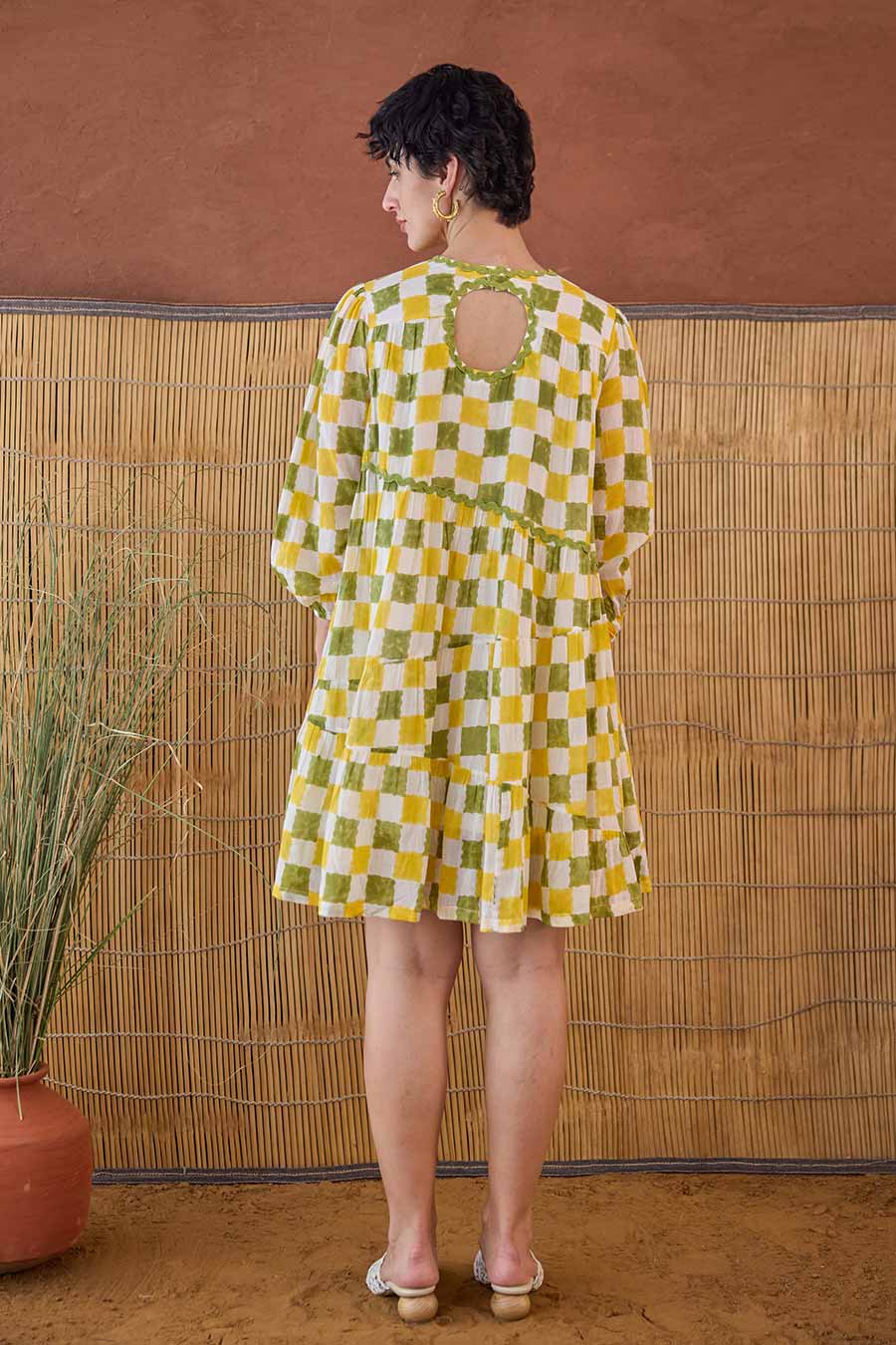 Lush Line Handblock Checks Cotton Dress