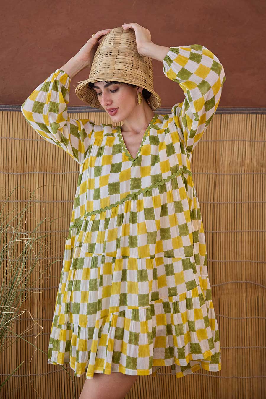 Lush Line Handblock Checks Cotton Dress