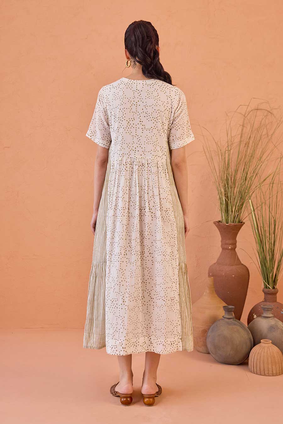 Mossy Mist White Handblock Print Cotton Dress