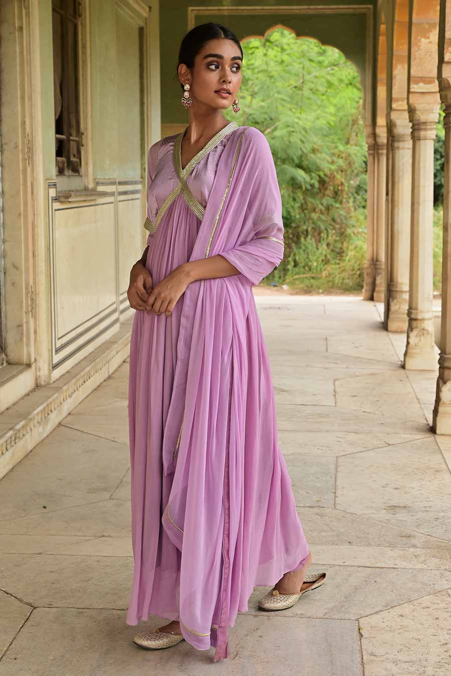 Kumudni Lavender Embroidered Anarkali Set