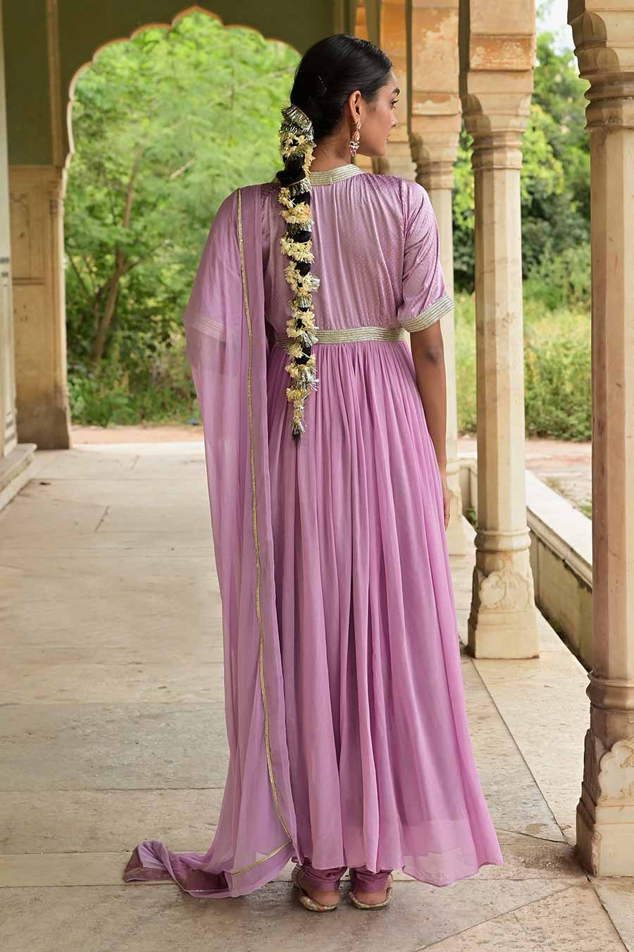 Kumudni Lavender Embroidered Anarkali Set