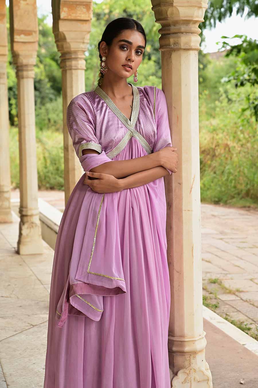 Kumudni Lavender Embroidered Anarkali Set