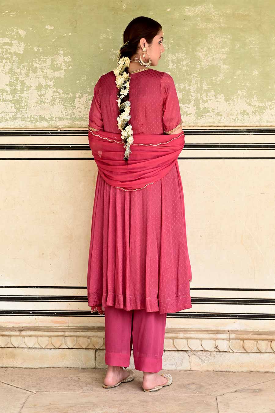 Surkh Wine Red Embroidered Kurta Set