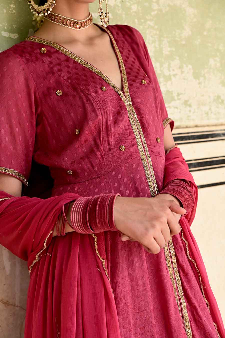 Surkh Wine Red Embroidered Kurta Set