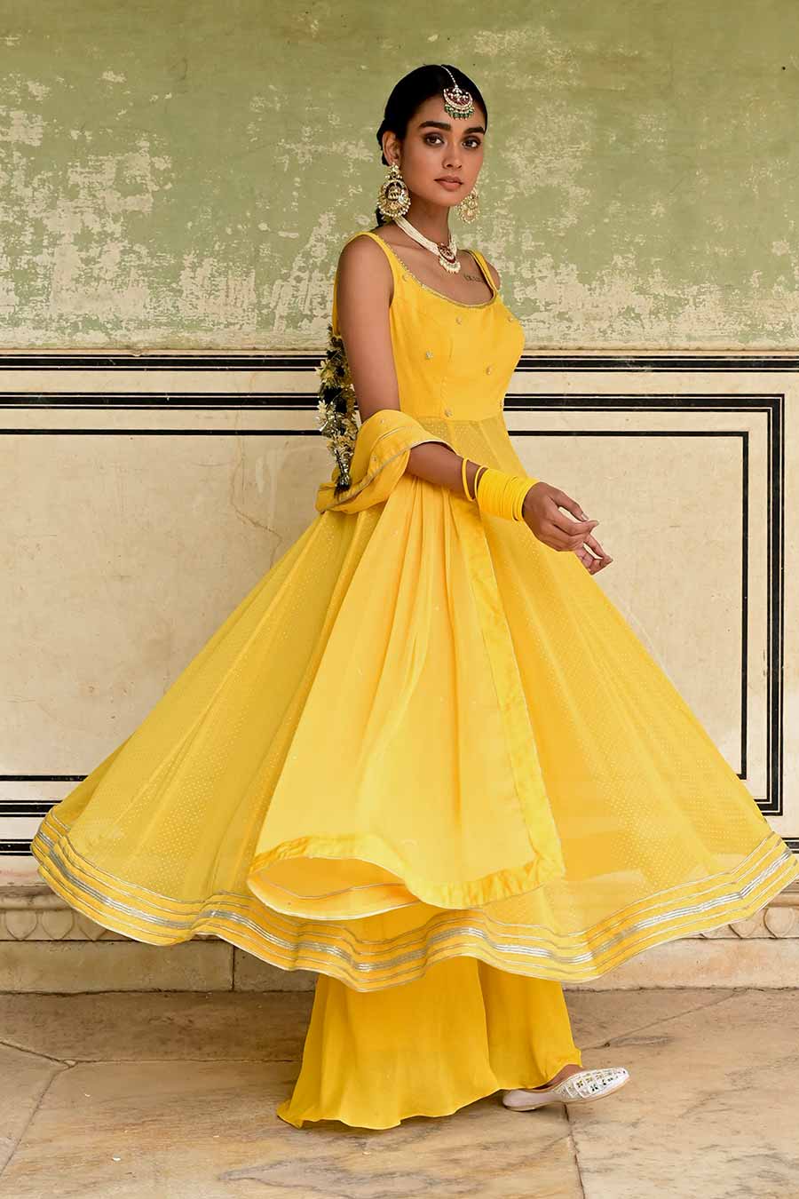 Nargis Yellow Embroidered Anarkali Set