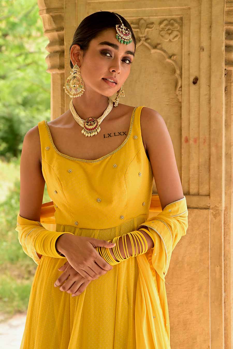 Nargis Yellow Embroidered Anarkali Set
