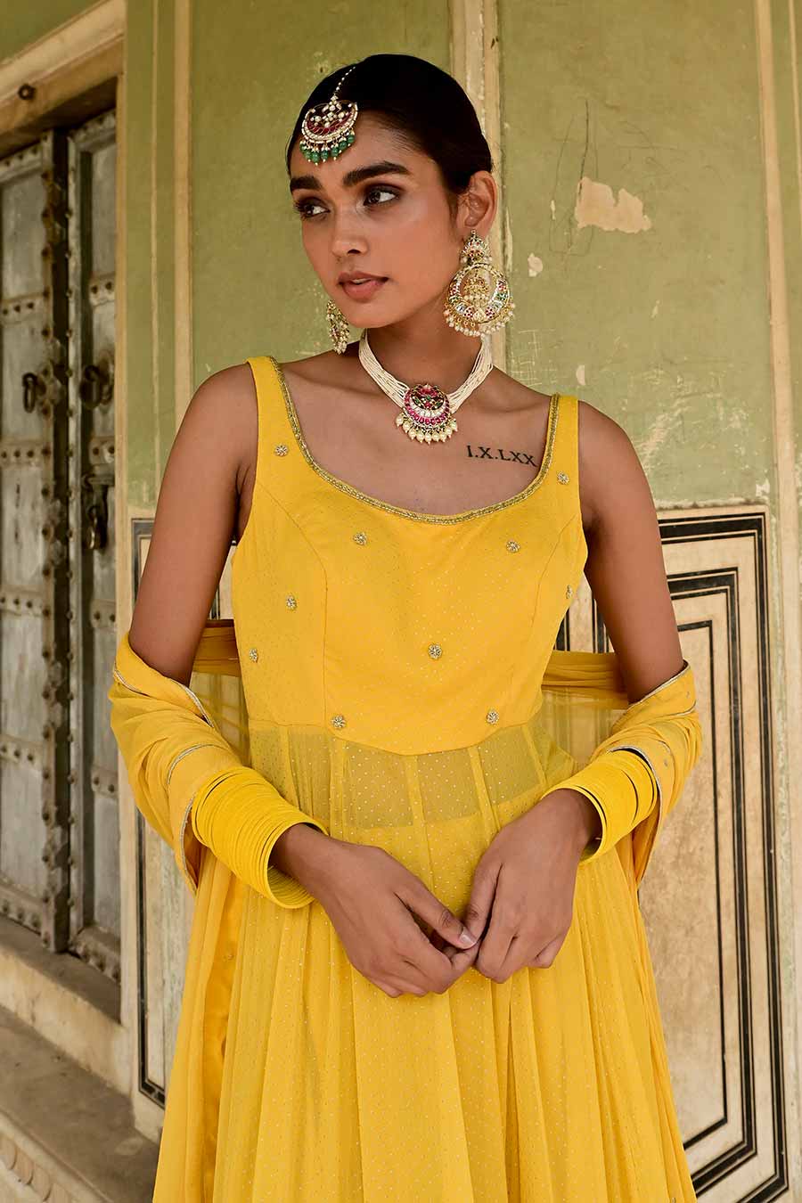 Nargis Yellow Embroidered Anarkali Set