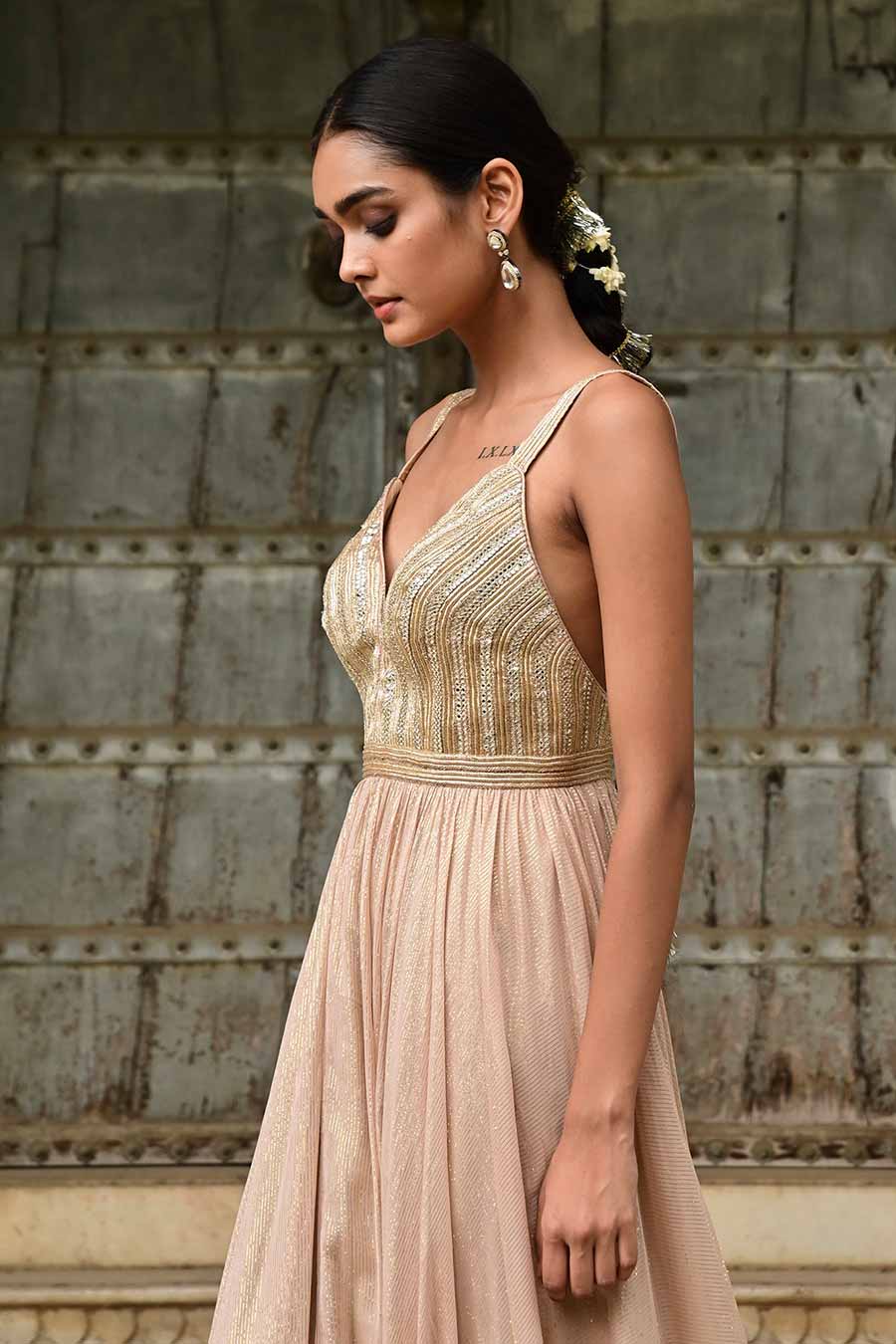 Gulmohar Beige Embroidered Dress