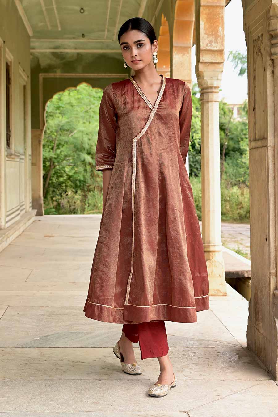 Nalini Brown Embroidered Angrakha & Pant Set