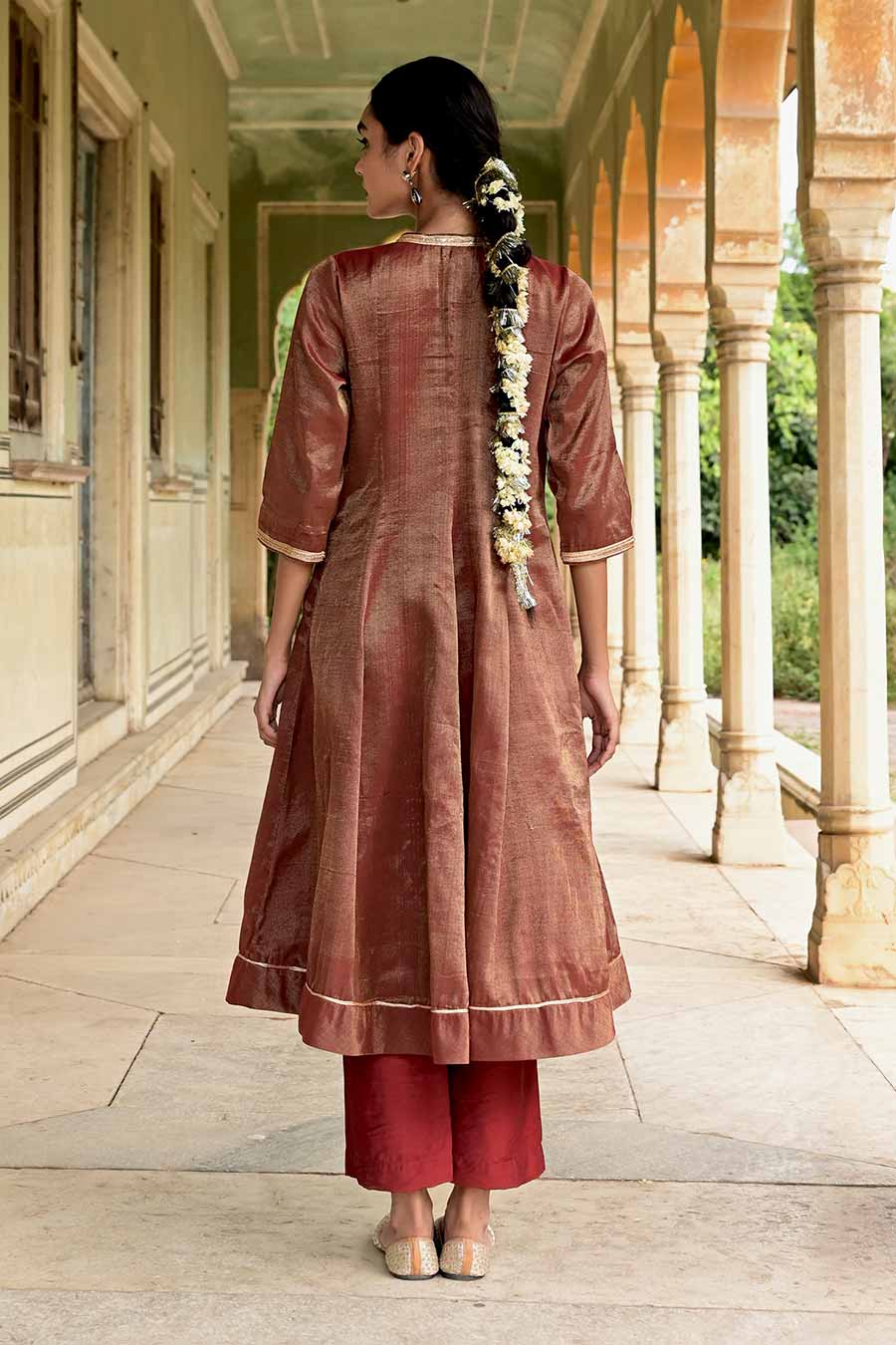 Nalini Brown Embroidered Angrakha & Pant Set