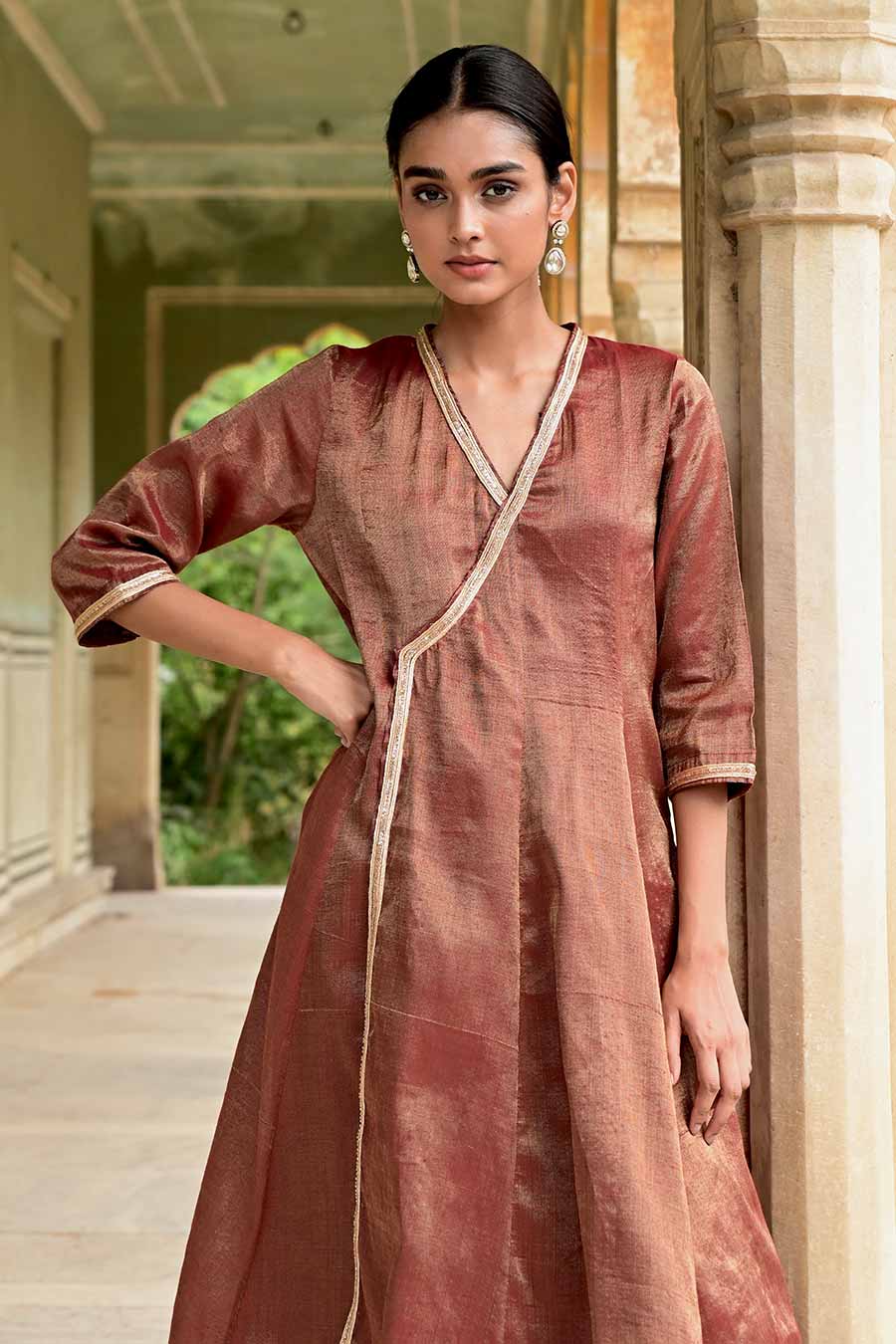 Nalini Brown Embroidered Angrakha & Pant Set