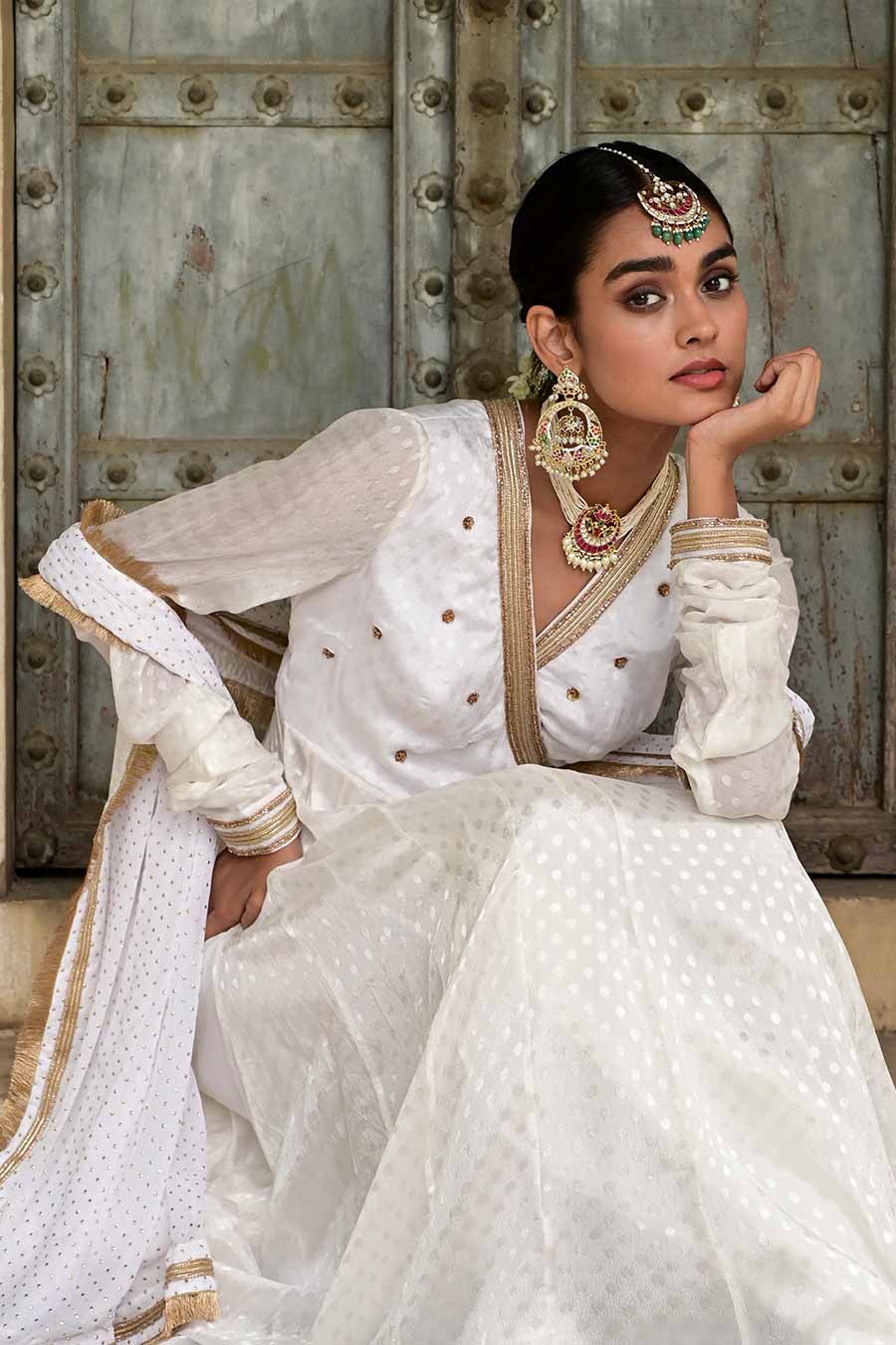 Masakkli White Embroidered Angrakha Set