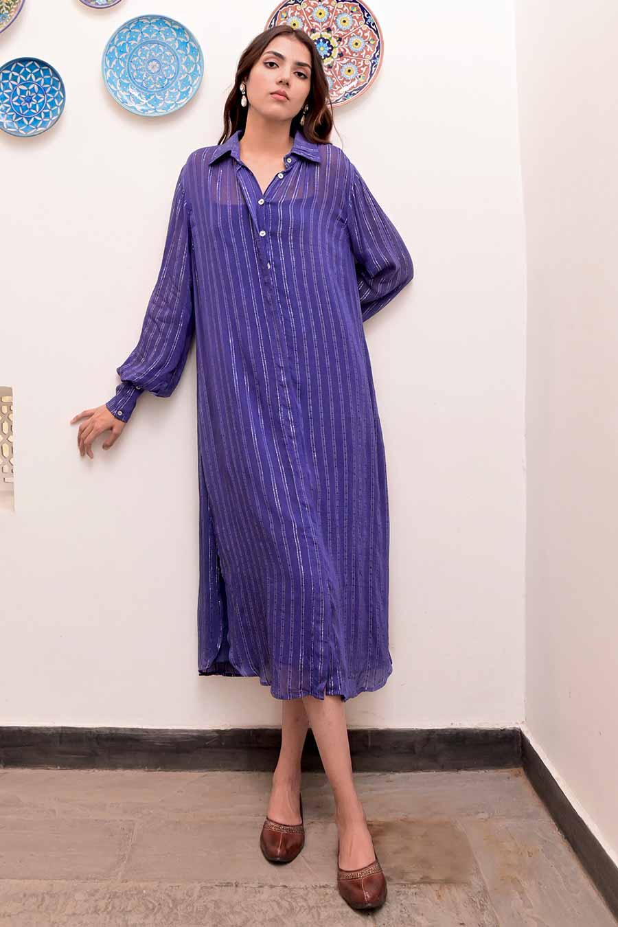 Neelambar Zari Textured Shirt Dress