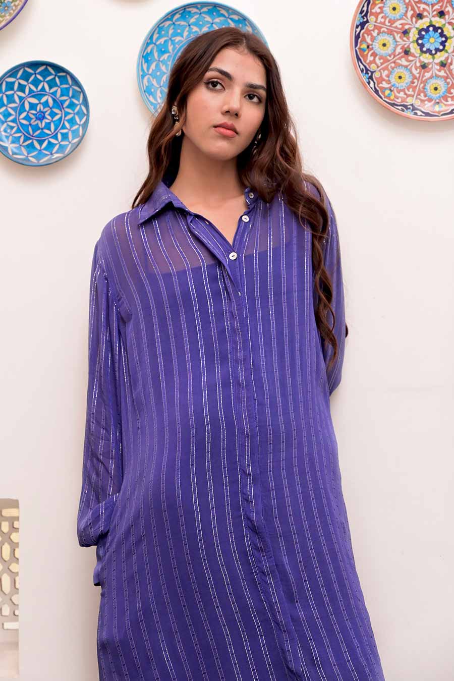 Neelambar Zari Textured Shirt Dress