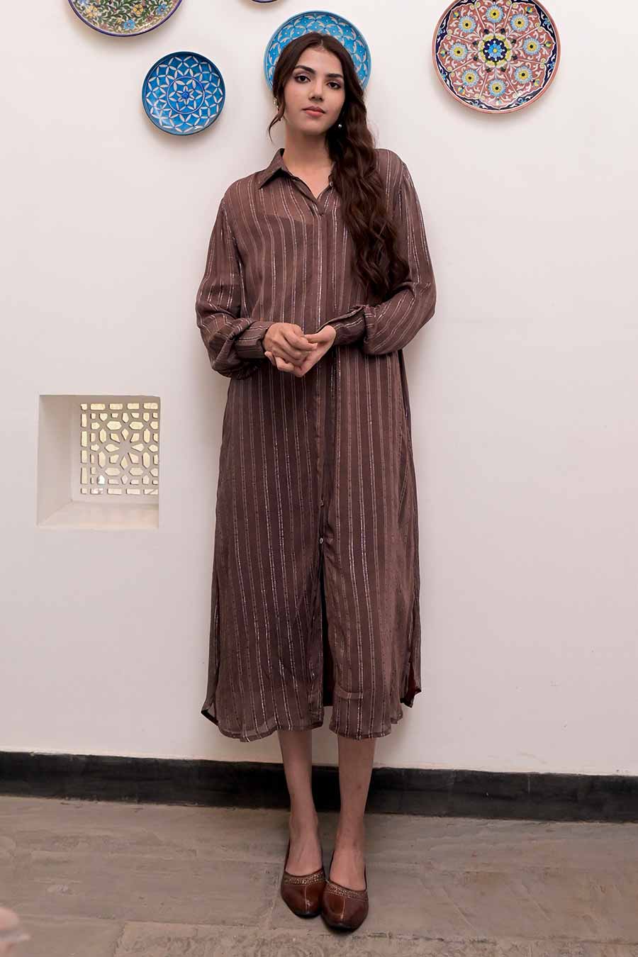 Gulkand Zari Textured Shirt Dress
