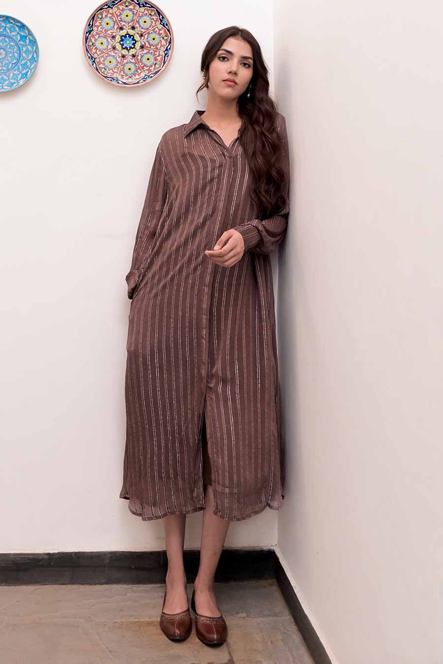 Gulkand Zari Textured Shirt Dress