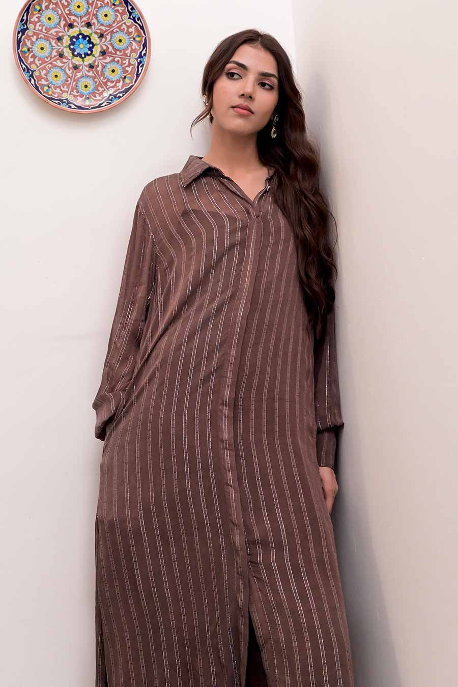 Gulkand Zari Textured Shirt Dress