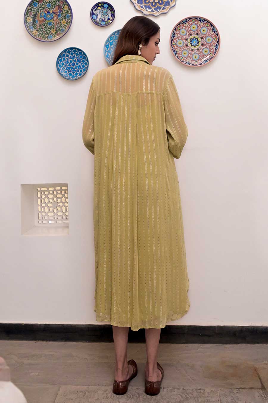 Pistavi Zari Textured Shirt Dress