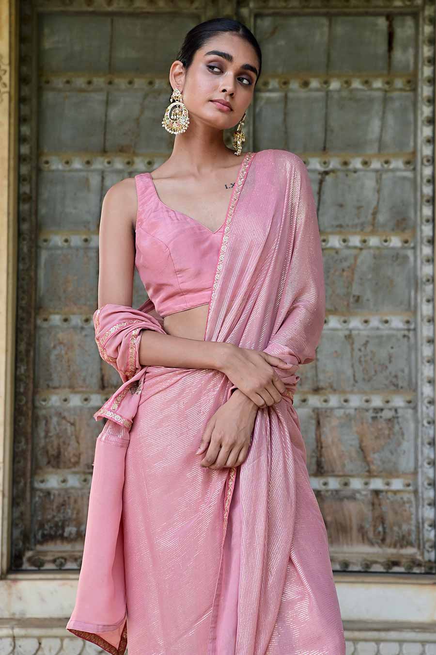 Gulbahar Pink Embroidered Saree Set