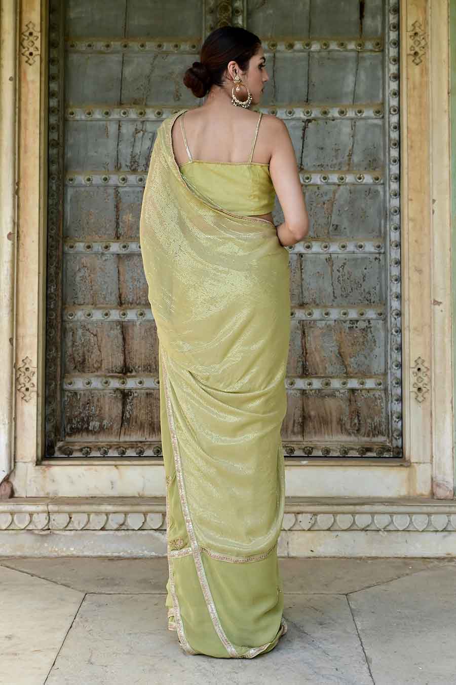 Sada Bahar Green Embroidered Saree Set