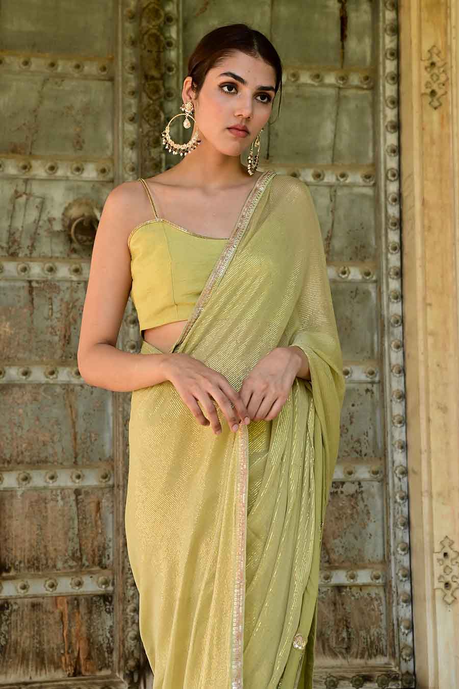 Sada Bahar Green Embroidered Saree Set