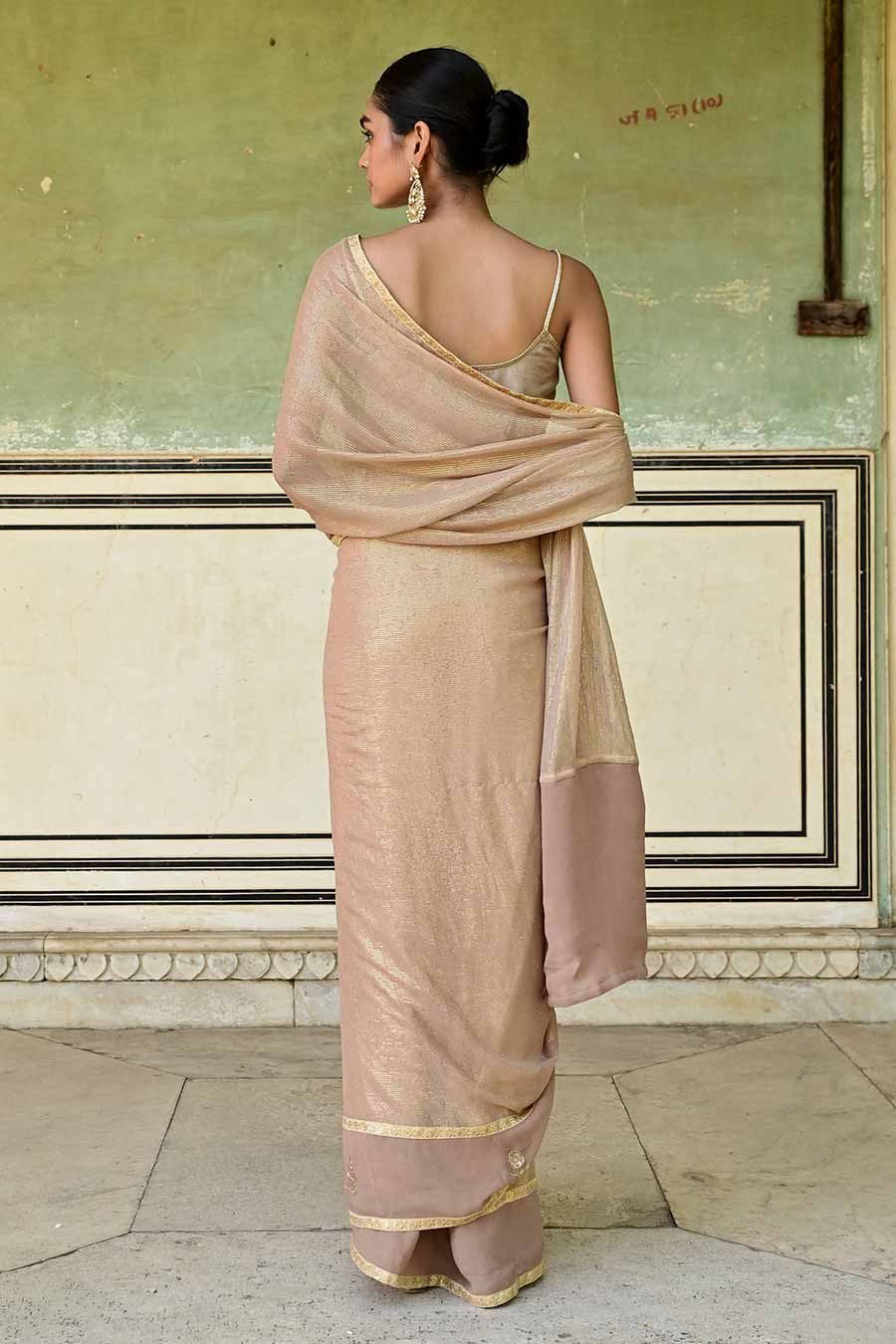 Gulnaar Beige Embroidered Saree Set