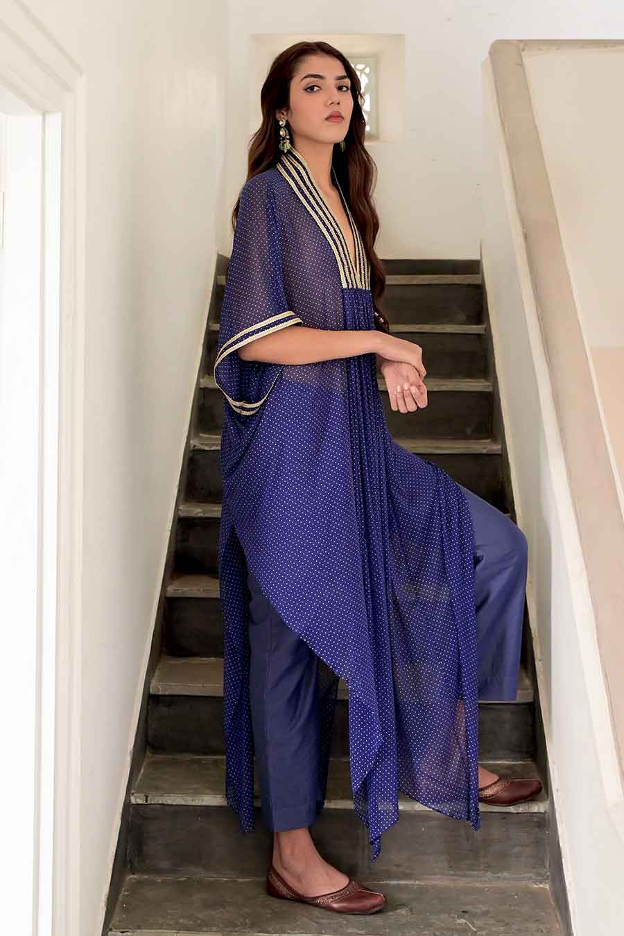 Midnight Blue Zara Kaftan Kurta & Pant Set