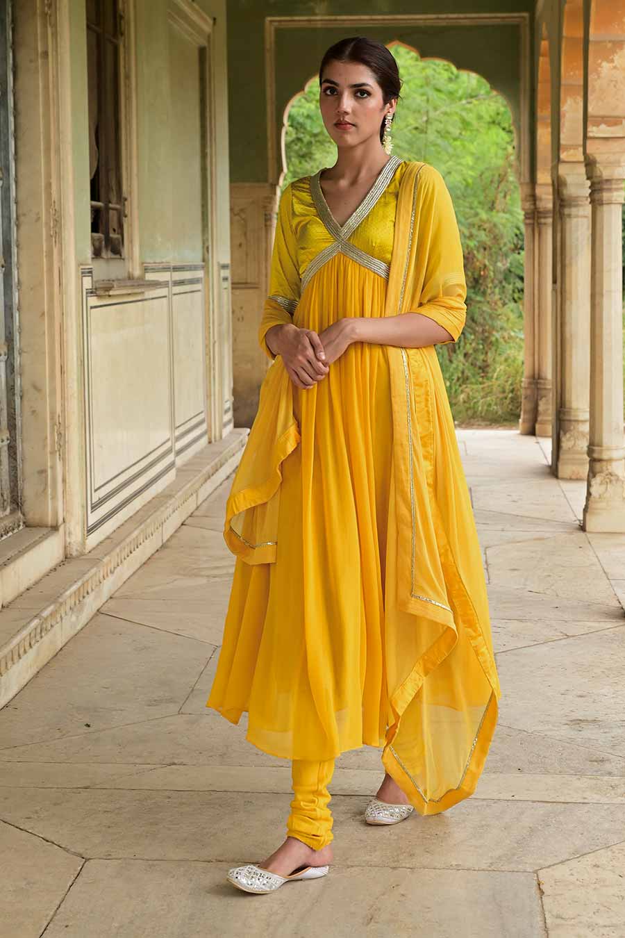 Kaner Marigold Embroidered Anarkali Set