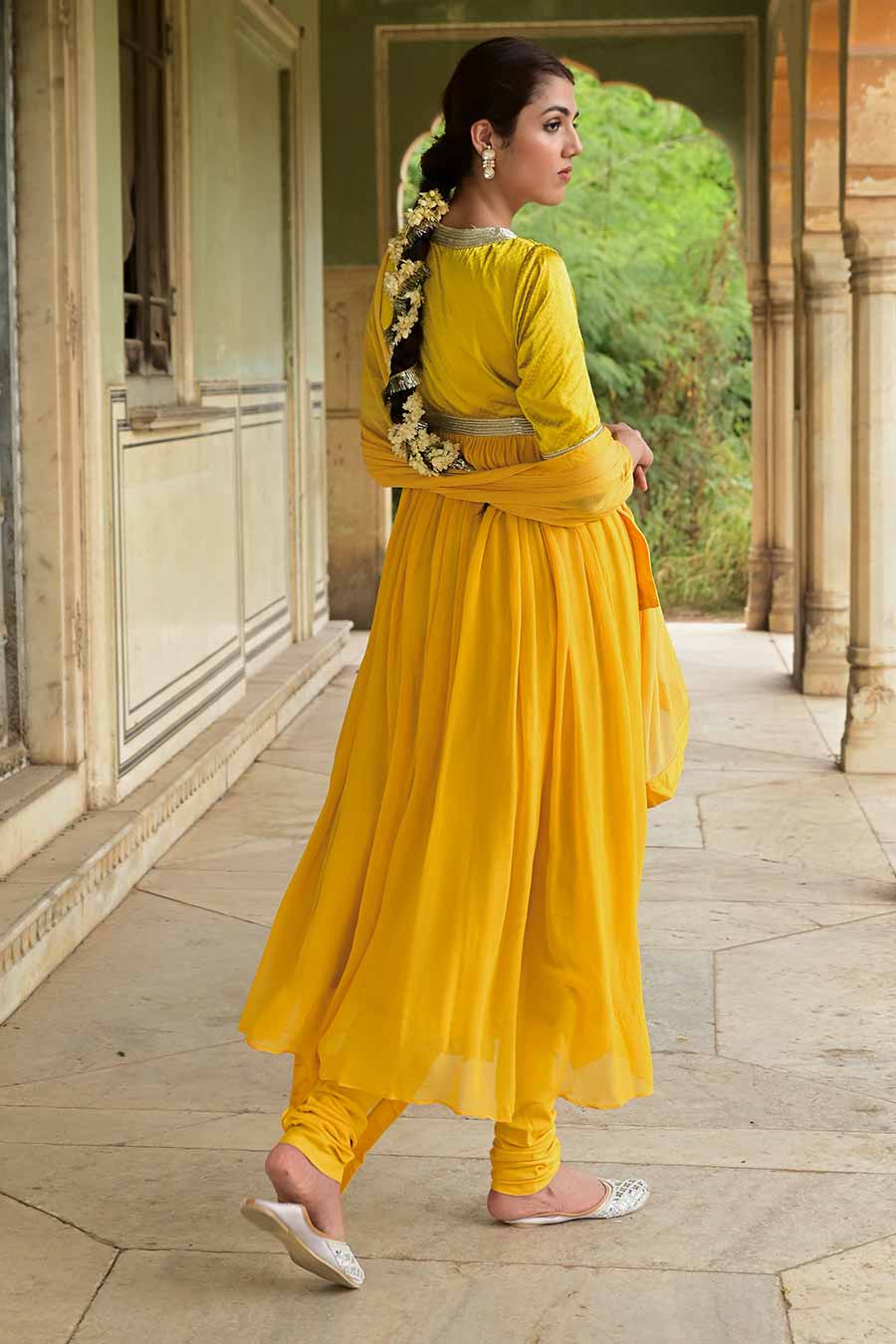 Kaner Marigold Embroidered Anarkali Set