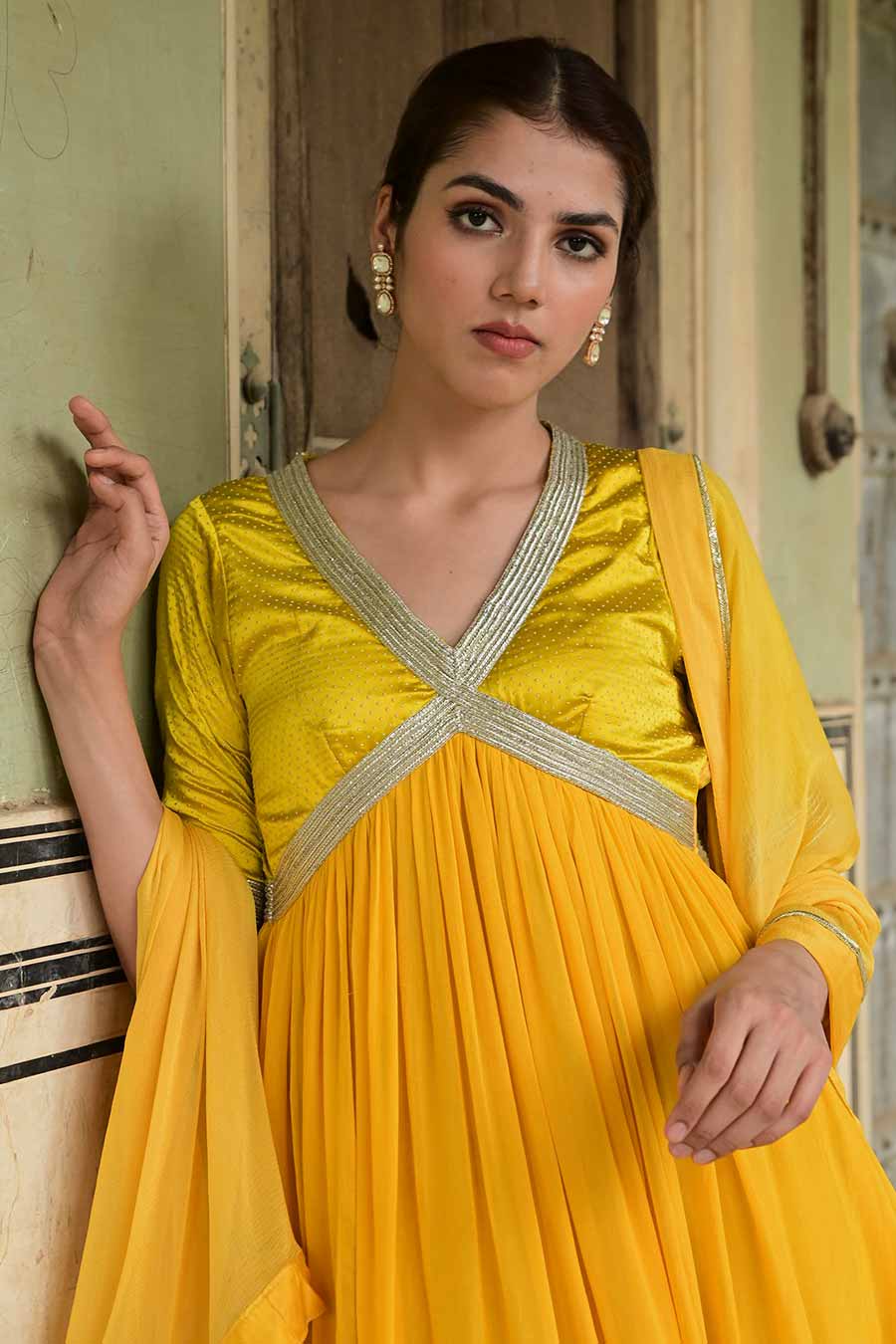 Kaner Marigold Embroidered Anarkali Set