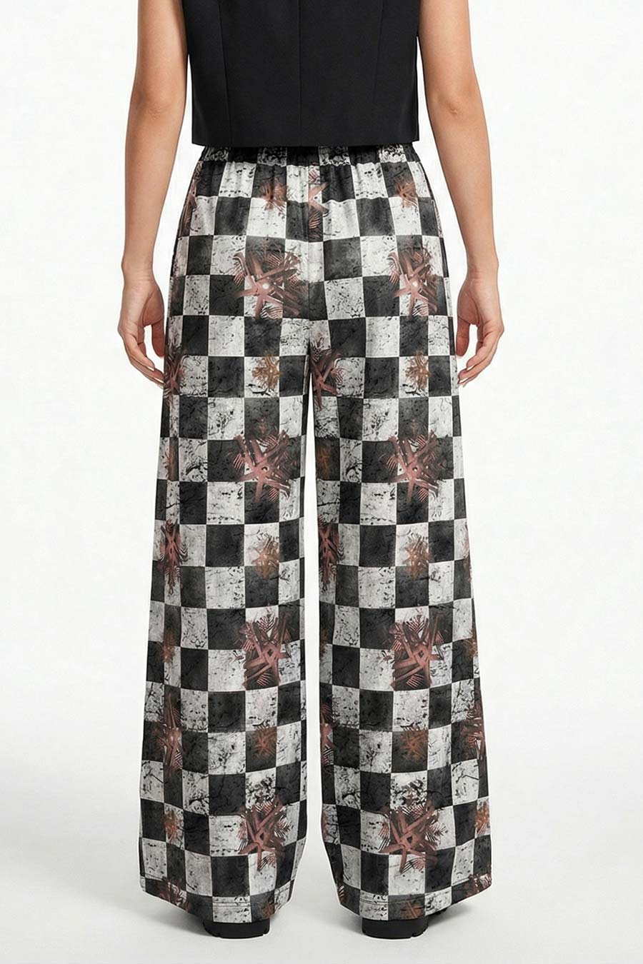 Grey Astral Dynasty Checkered Print Wide Pants