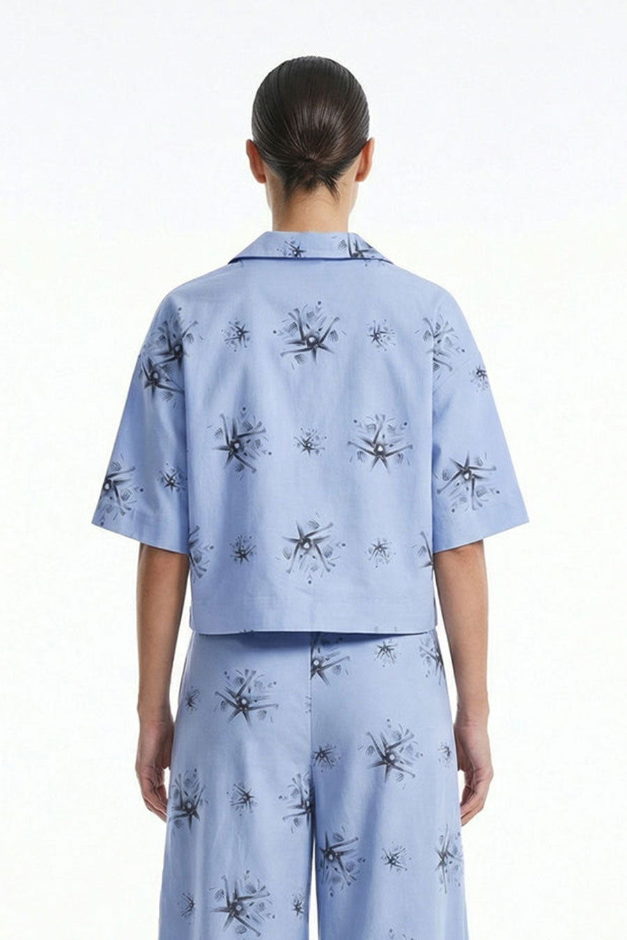 Blue Auralith Printed Cropped Shirt