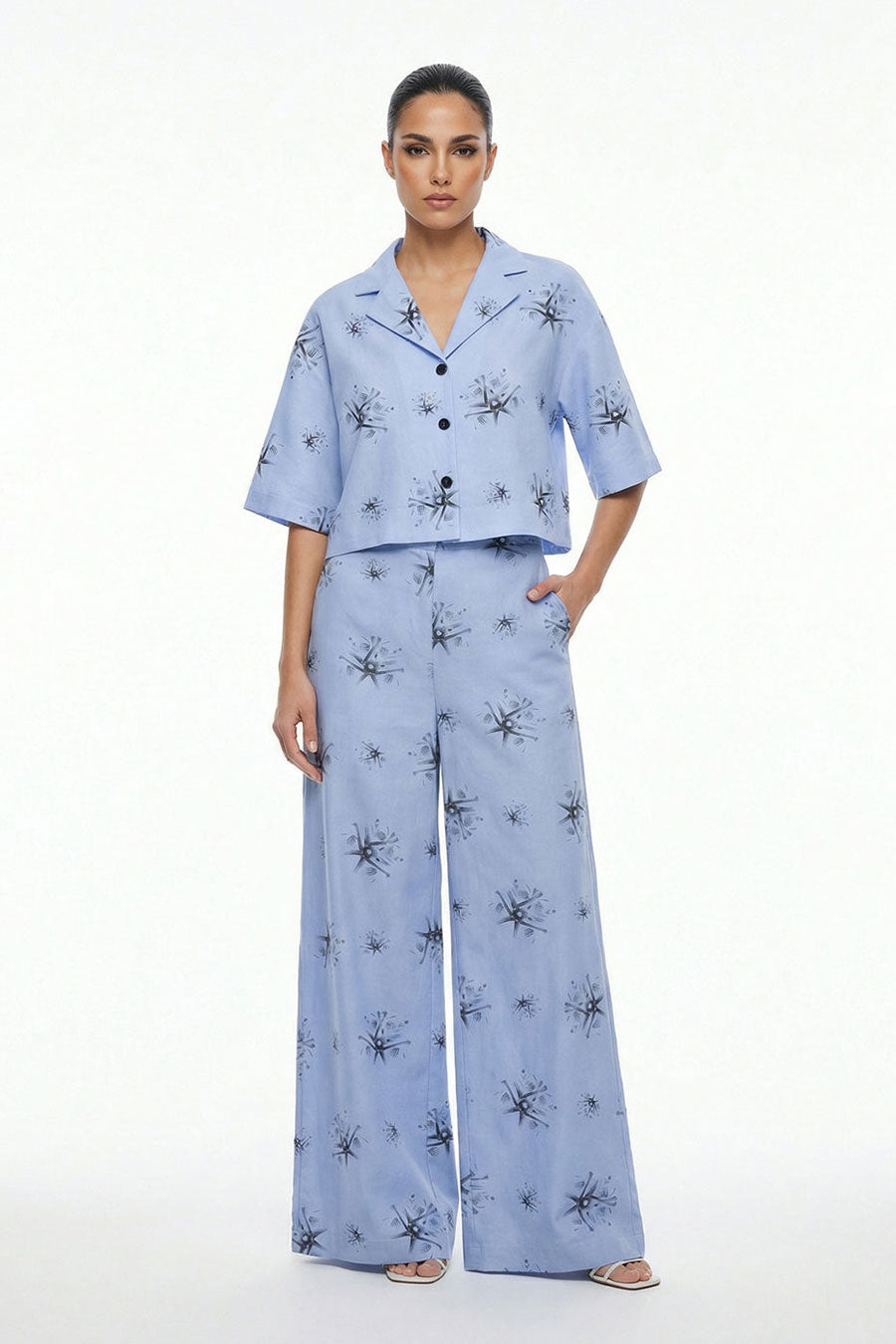 Blue Auralith Printed Cropped Shirt