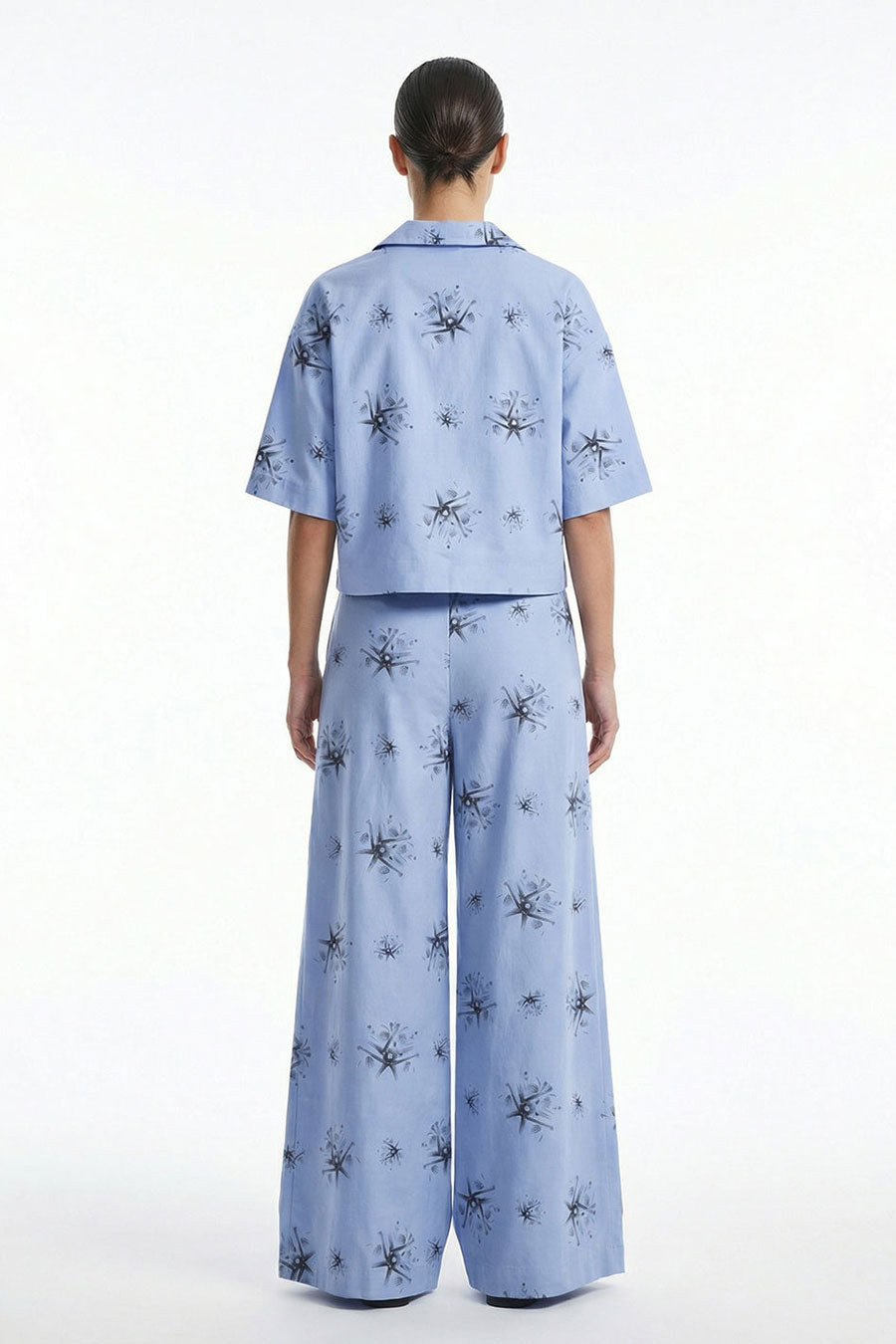 Blue Auralith Printed Cropped Shirt