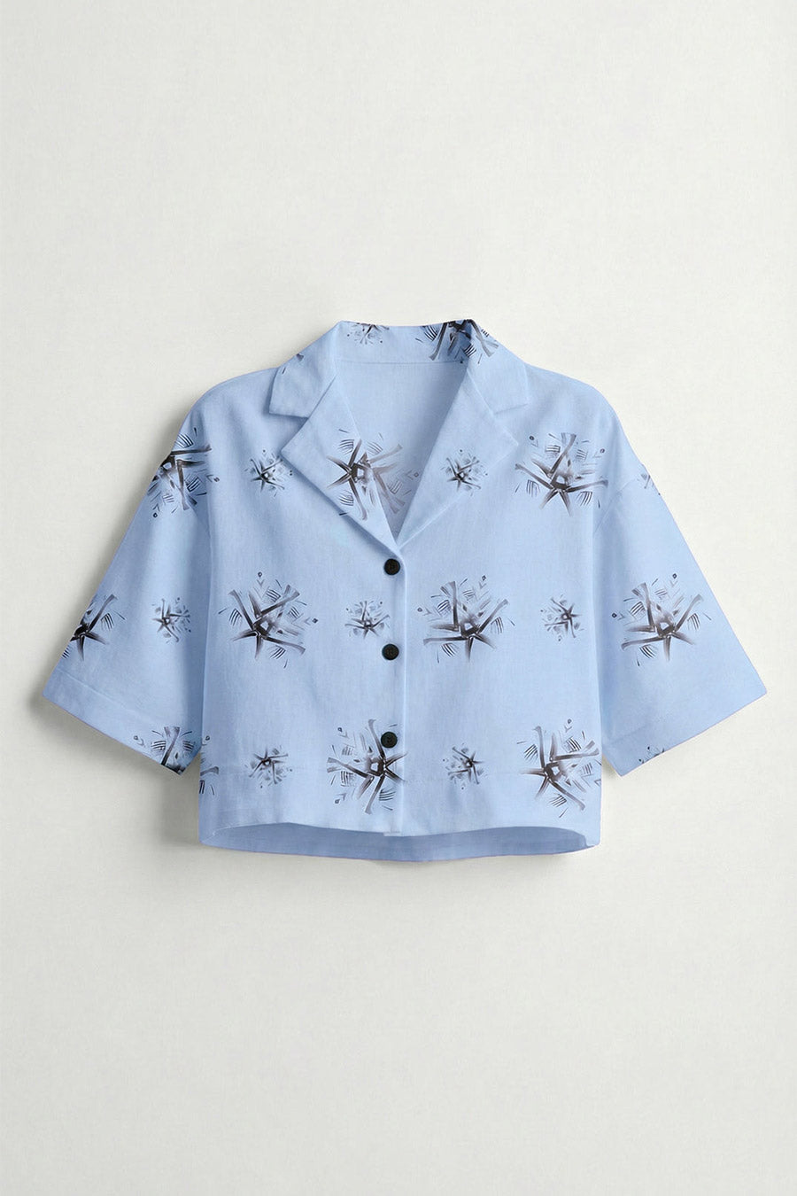 Blue Auralith Printed Cropped Shirt