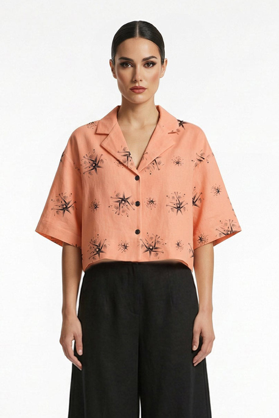 Orange Auralith Printed Cropped Shirt