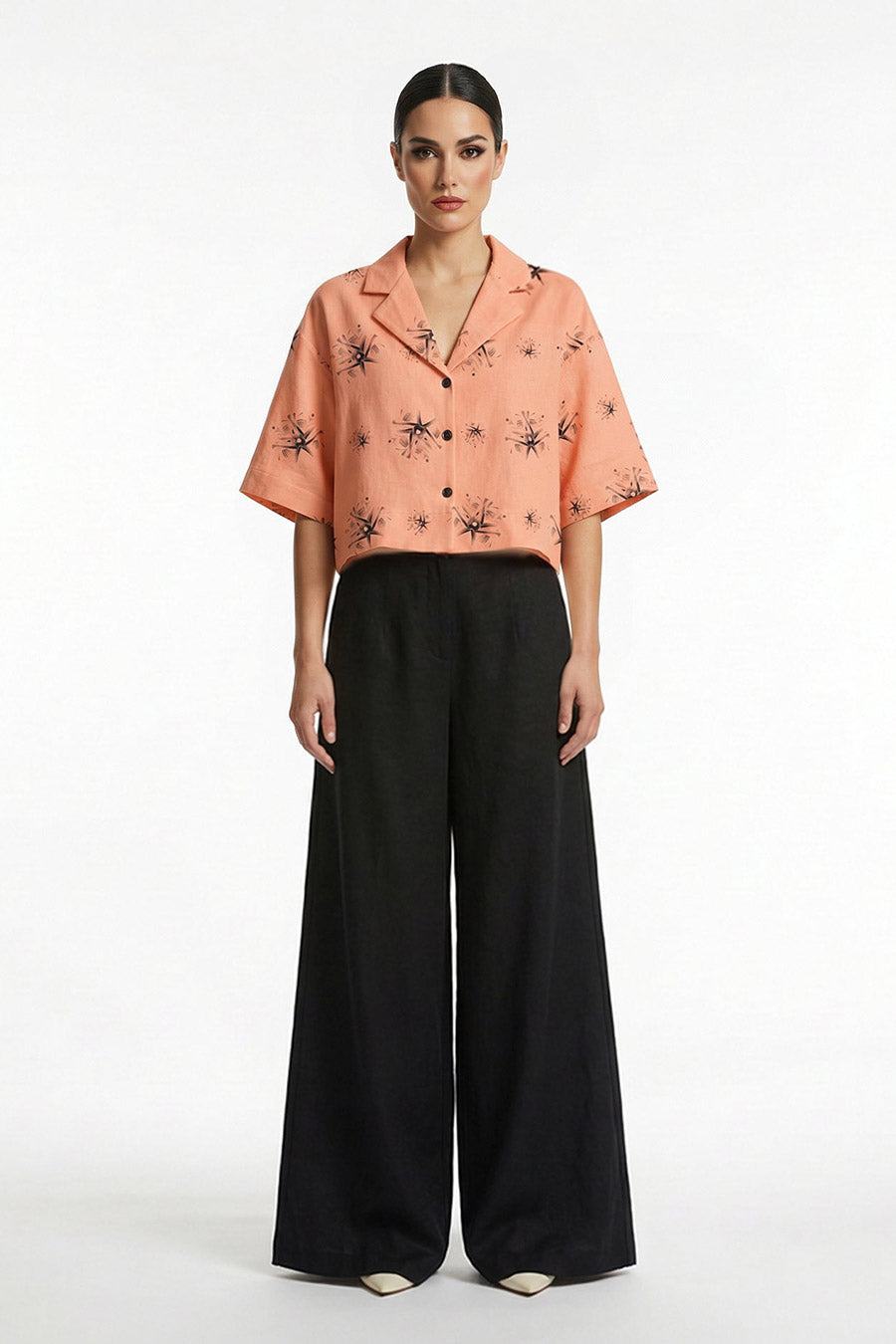 Orange Auralith Printed Cropped Shirt
