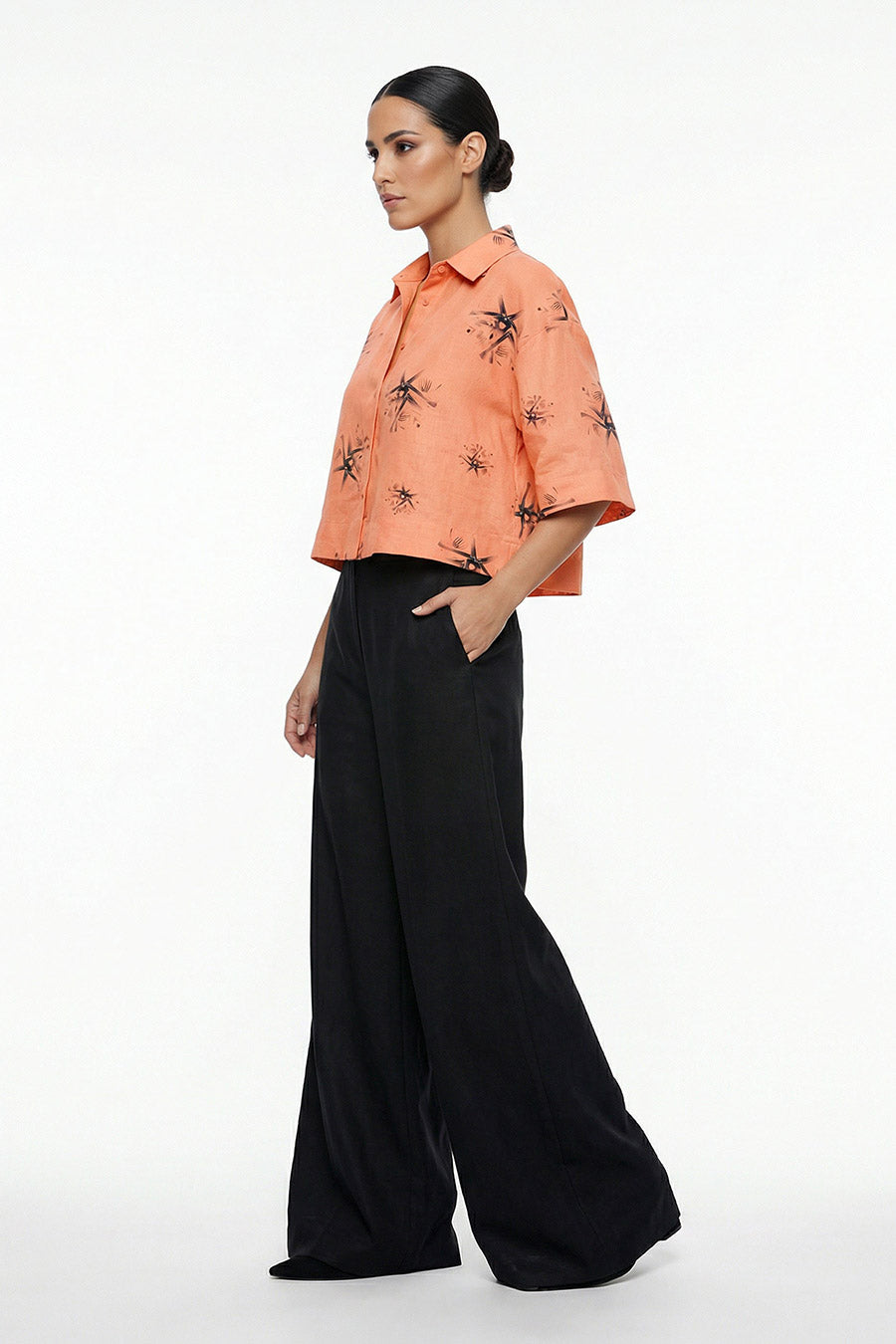 Orange Auralith Printed Cropped Shirt