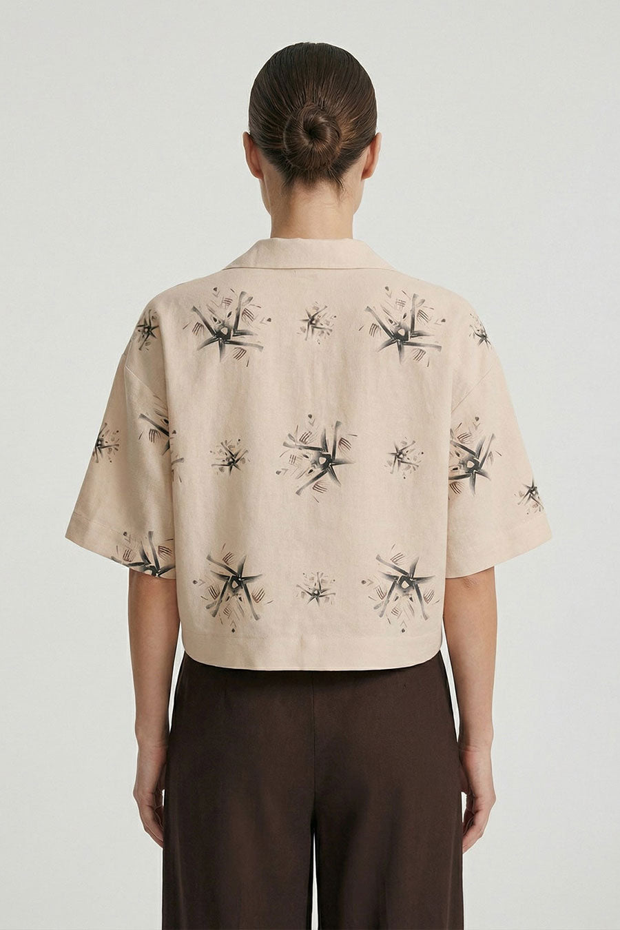 Beige Auralith Printed Cropped Shirt