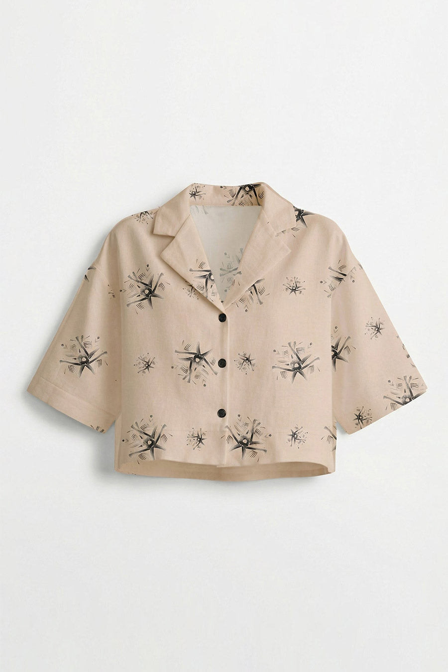 Beige Auralith Printed Cropped Shirt