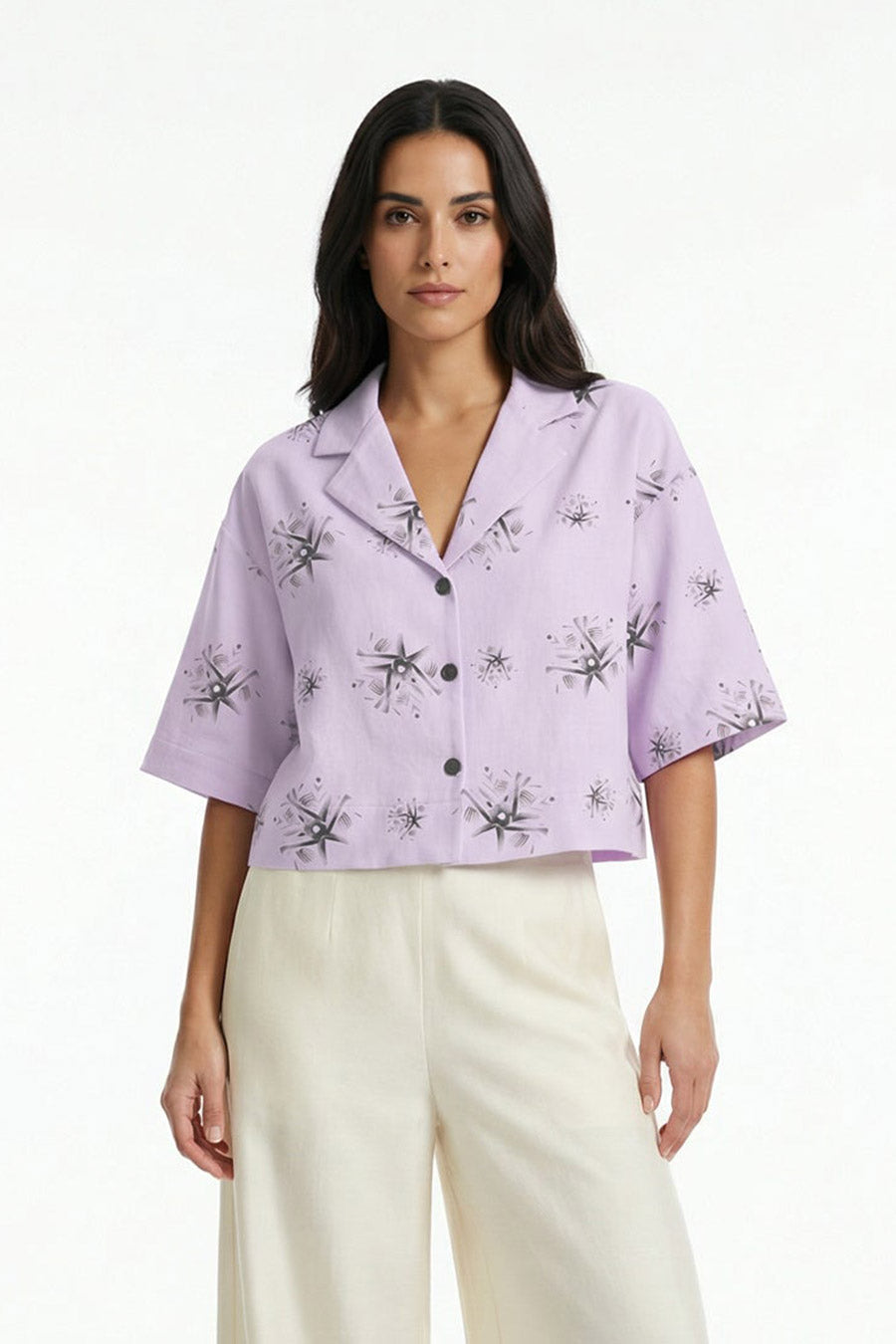 Pink Auralith Printed Cropped Shirt