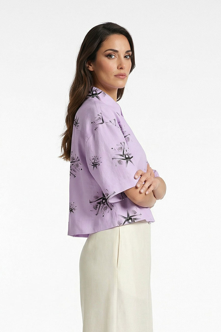 Pink Auralith Printed Cropped Shirt