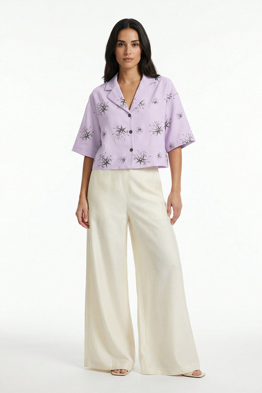 Pink Auralith Printed Cropped Shirt