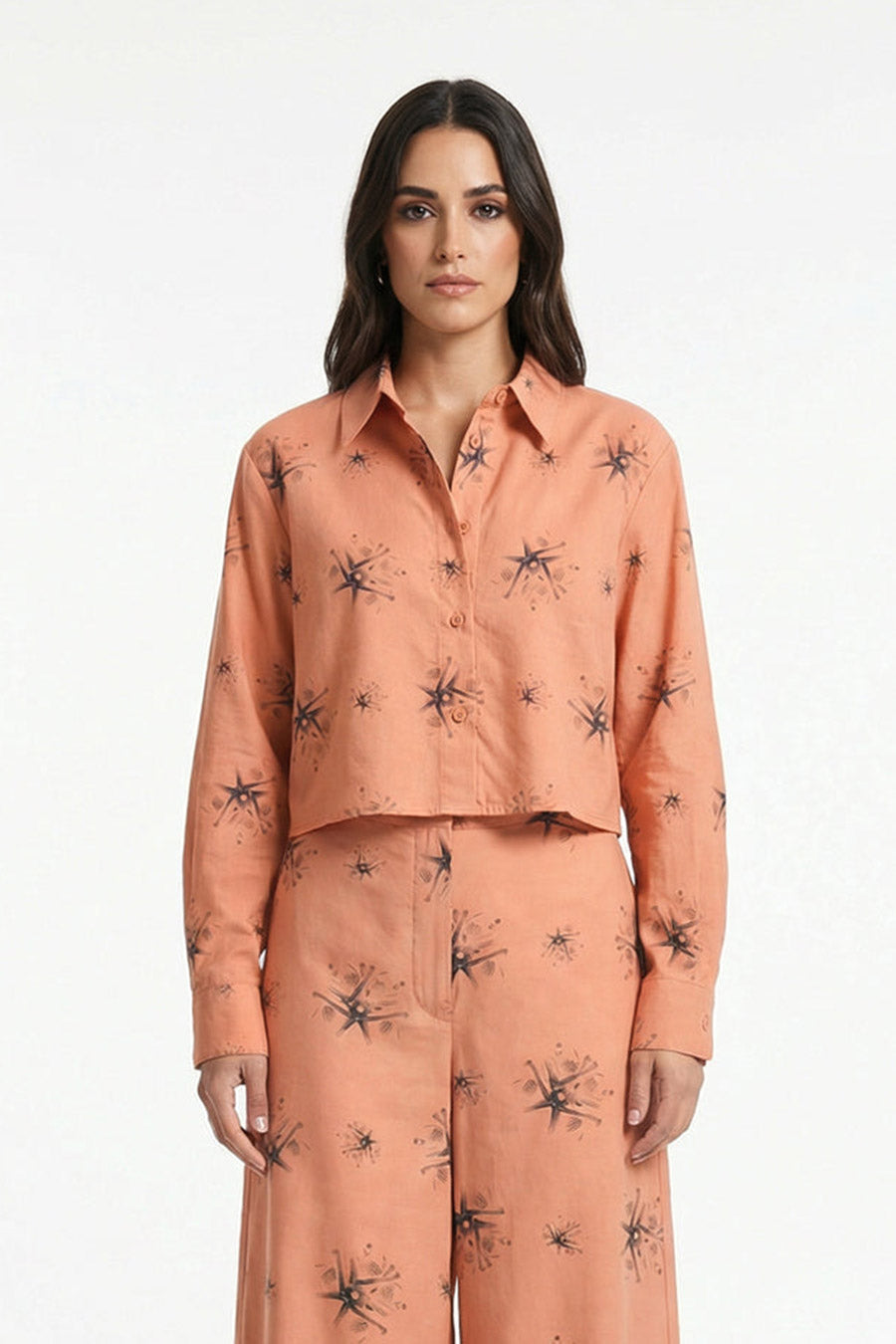 Orange Auralith Printed Cropped Shirt