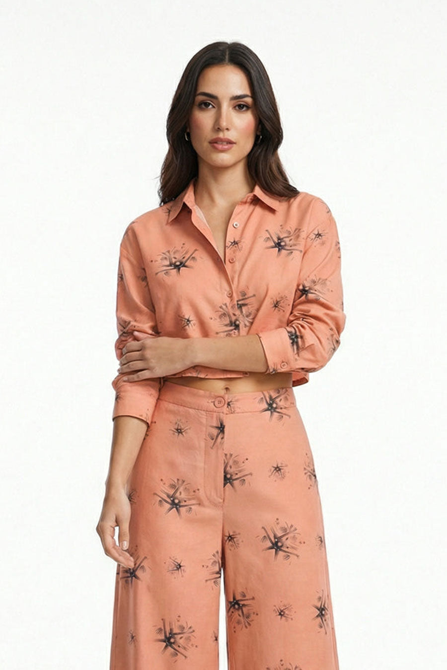 Orange Auralith Printed Cropped Shirt
