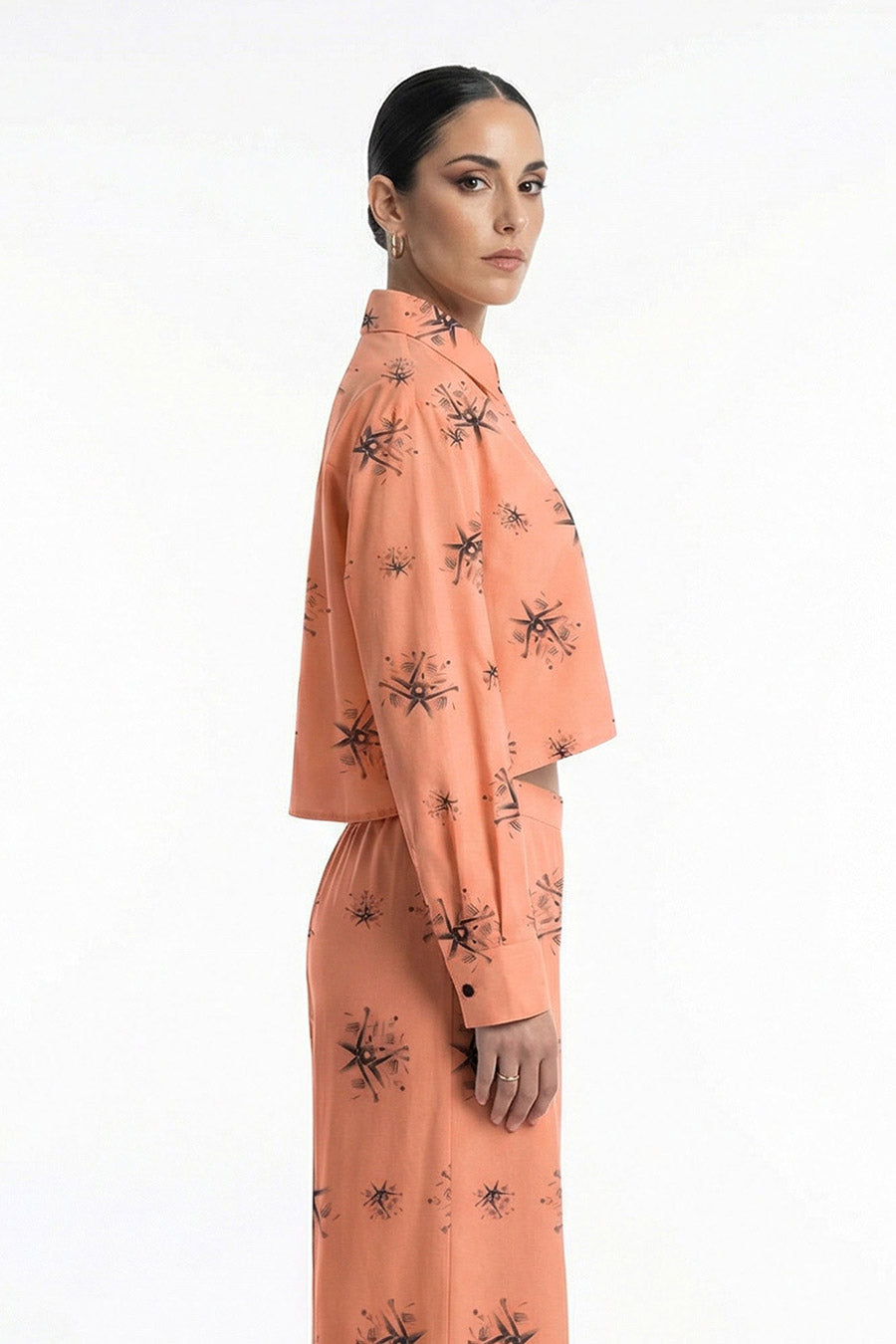 Orange Auralith Printed Cropped Shirt