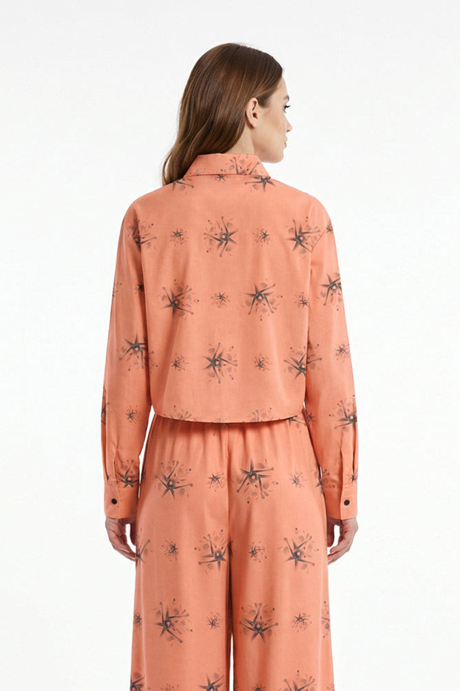Orange Auralith Printed Cropped Shirt