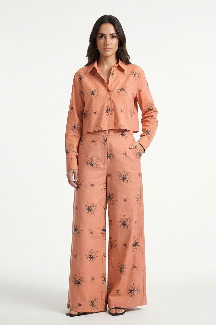 Orange Auralith Printed Cropped Shirt