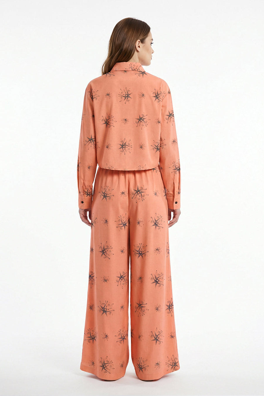 Orange Auralith Printed Cropped Shirt