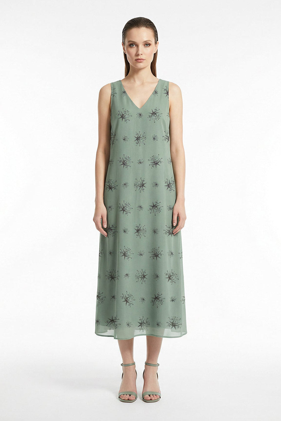 Green Auralith Printed Sleeveless Dress